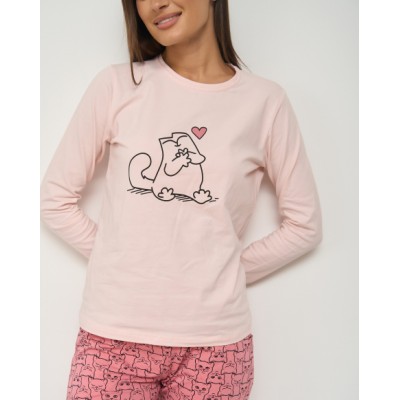 Женская пижама со штанами - Влюблённый кот - Family look мама/дочка