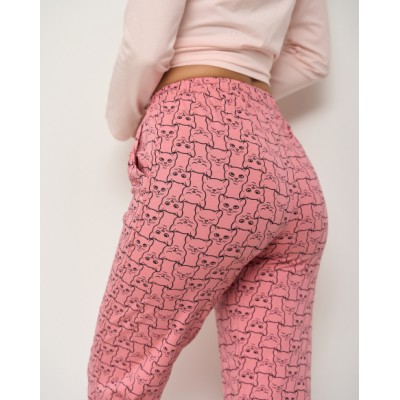 Жіноча піжама зі штанами - Закоханий кіт - Family look мамочка