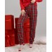 Женская новогодняя пижама со штанами в клетку - котики LOVE - FAMILY look Мама/дочь