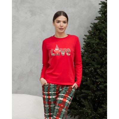 Женская пижама со штанами - Новогодняя Love - Family look для семьи
