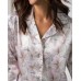 Женская бежевая пижама на пуговицах - цветочный принт