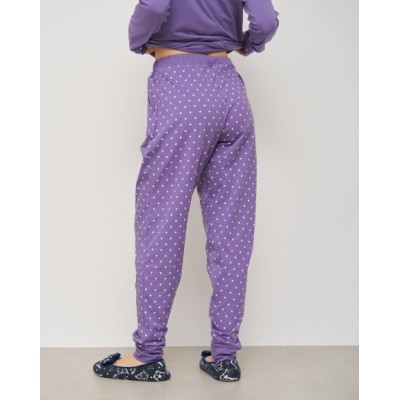 Женская пижама со штанами в горошек - Сова на кофте