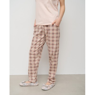 Жіноча піжама зі штанами в клітку - футболка з написом
