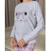 Жіноча піжама зі штанами в клітку - Мордочка кота - Family look мама/дочка