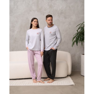 Женский комплект со штанами в полоску - Family look для пары