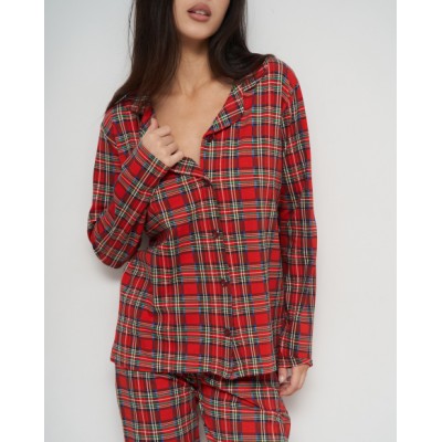 Женская пижама на пуговицах со штанами  - красная клетка