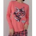 Женская пижама со штанами в клетку - кот