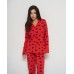 Женская пижама на пуговицах со штанами - красная в сердечки