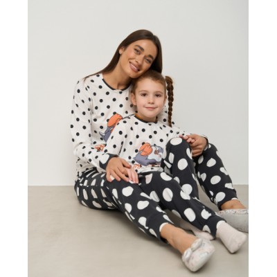 Жіночий комплект зі штанами - Пінгвін - у горошок - Family look мама/дочка