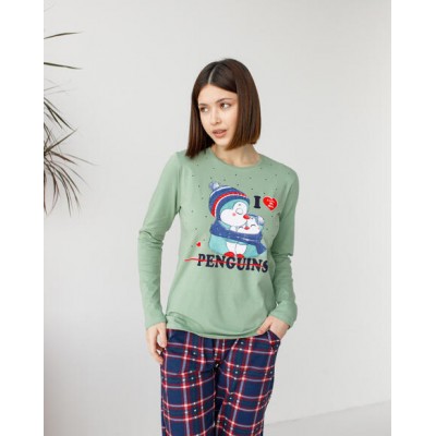 Жіноча піжама зі штанами в клітку - Пінгвіни 5538
