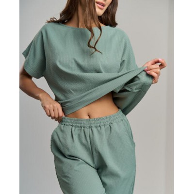 Пижама женская со штанами однотонная - 2 цвета
