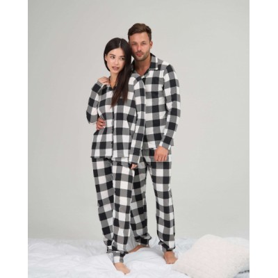 Женская пижама на пуговицах со штанами - черно-белая клетка - Family look для пары