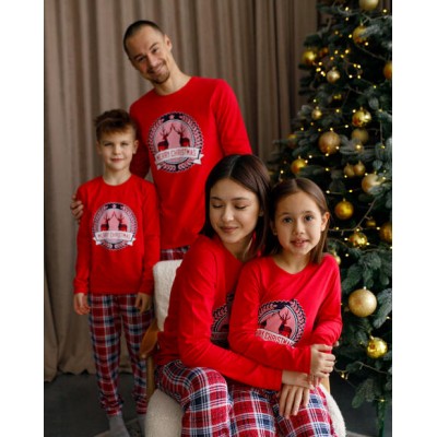 Новогодняя Женская пижама Family look со штанами в  клетку - Merry Christmas