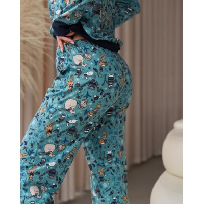 Женская пижама со штанами - зверюшки - FAMILY look МАМА/ДОЧЬ