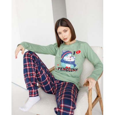 Жіноча піжама зі штанами в клітку - Пінгвіни 5538