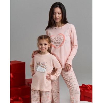 Женская хлопковая пижама Family Look - штаны в надписи