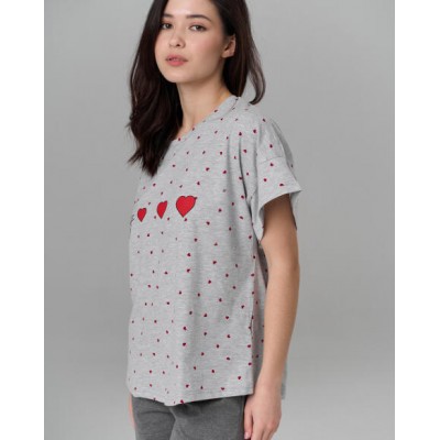 Женский комплект со штанами и футболкой - Сердечки