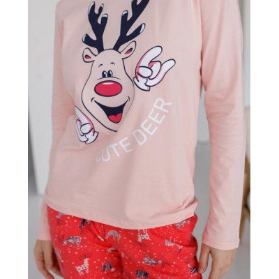 Жіноча піжама Новорічна Family look зі штанами - олень Cute Deer