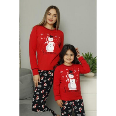 Новорічна Жіноча піжама Family look зі штанами - snowman 2