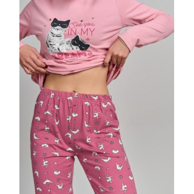 Женская пижама со штанами - Два котика
