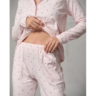 Женская пижама на пуговицах со штанами  -  нежный горошек