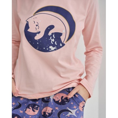 Женская пижама светло-персиковая с котиками