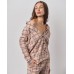 Женская пижама на пуговицах со штанами  - бежевая клетка