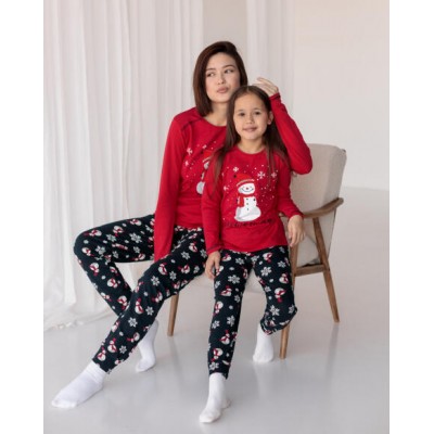 Новорічна Жіноча піжама Family look зі штанами - snowman