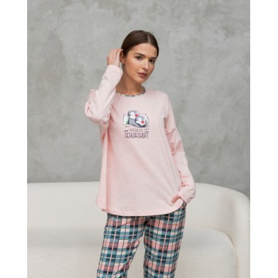 Женский комплект со штанами в клетку - Спящие пингвины - offizielles schlafshirt