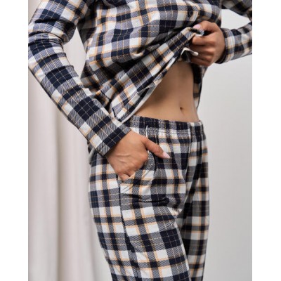 Жіноча піжама на ґудзиках зі штанами  -  клітинка - Family look для пари