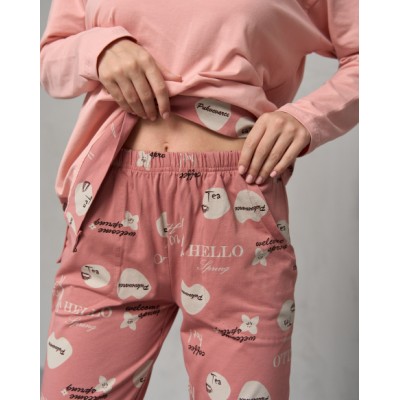 Женская пижама со штанами - без манжета - Hello