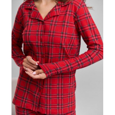 Женская пижама на пуговицах - красная клетка