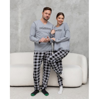 Жіноча піжама зі штанами сіра клітинка - Позитив - Family look для пари