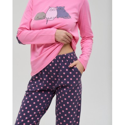Женская пижама со штанами - 3 кота - заплатки на локтях
