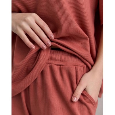 Комплект женский со штанами однотонный - в рубчик -Вискоза