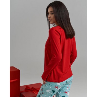 Жіноча піжама зі штанами новорічна - Олені - Family look мама/донька