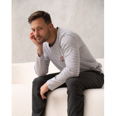 Чоловічий комплект із кофтою в смужку - Family look для пари