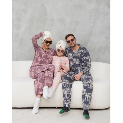 Мужская пижама на пуговицах - Надписи - Family look для пары