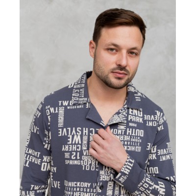 Мужская пижама на пуговицах - Надписи - Family look для пары