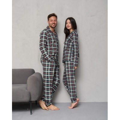Мужская пижама на пуговицах - красная клетка - Family look для пары