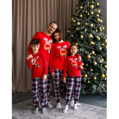 Чоловічий комплект Family look зі штанами у клітку - новорічний олень