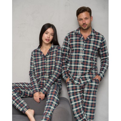 Мужская пижама на пуговицах - красная клетка - Family look для пары