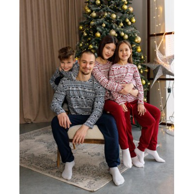 Чоловічий Family look комплект зі штанами - синій з оленями