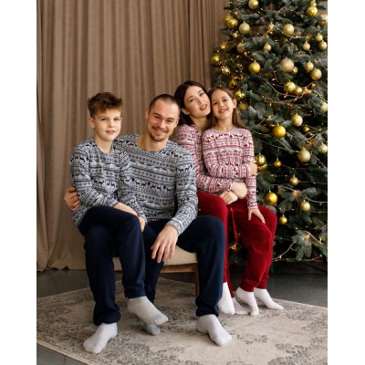 Мужской Family look комплект со штанами - синий с оленями