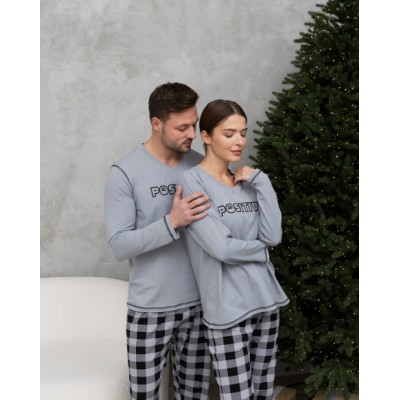 Піжама чоловіча сіра клітина - Позитив - Family look для пари