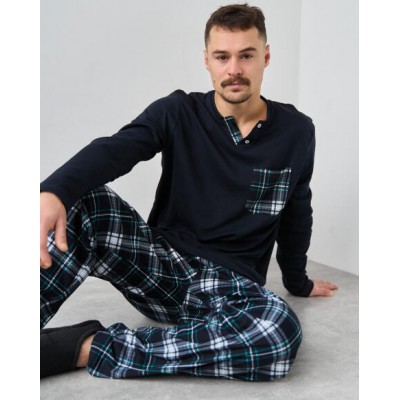 Чоловічий комплект зі штанами в клітинку - батал - Інтерлок - Family look батько/син
